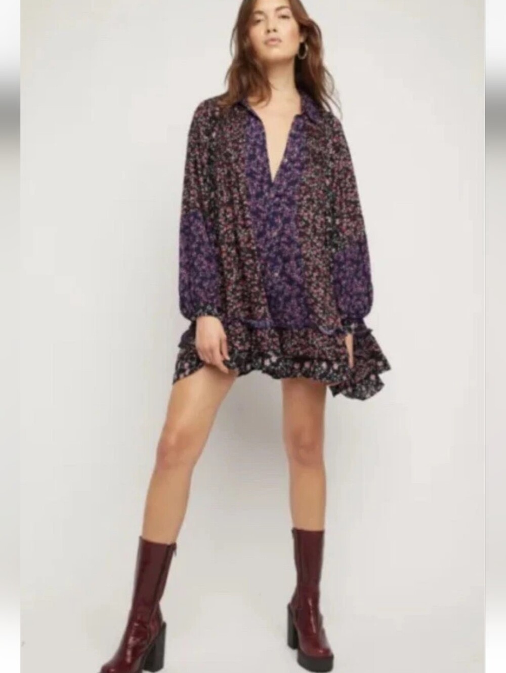 Free People Lost In You Printed Tunic in Dark Combo Size Large